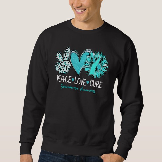 Moletom Peace Love Cure Sunflower Teal Ribbon Scleroderma  (Frente)