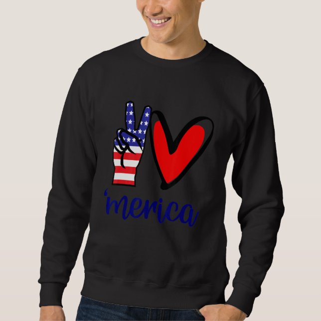 Moletom Peace Love Merica 4 de julho Dia da Independência (Frente)