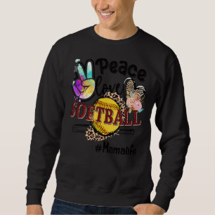 Moletom Peace Love Softball Mama Life Mãe Avó Leopardo