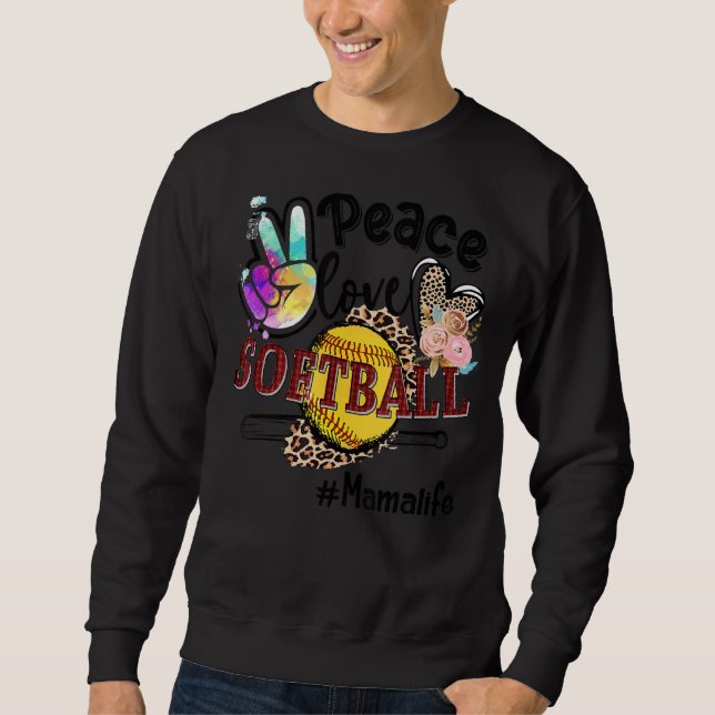 Moletom Peace Love Softball Mama Life Mãe Avó Leopardo (Frente)