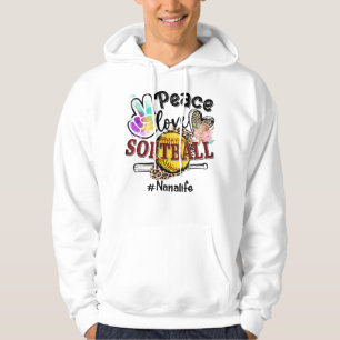 Moletom Peace Love Softball Nana Life Mãe Avó Leopardo
