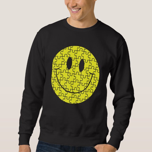 Moletom Peças do Quebra-Cabeça do Rosto Sorridente Feliz R (Frente)