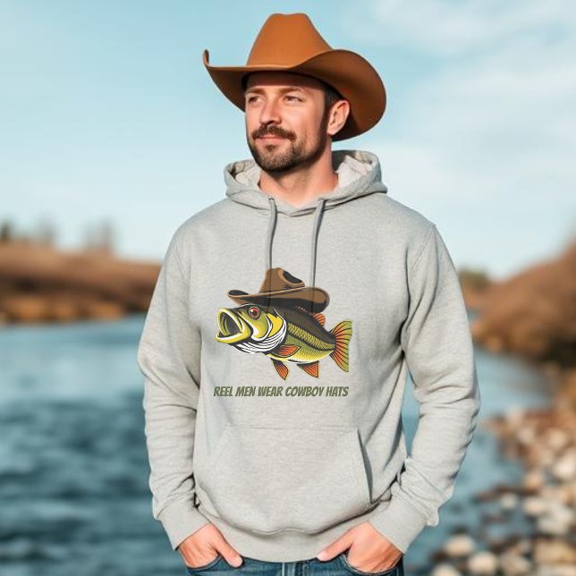 Moletom Peixes-rolo Vestem chapéus de cowboy (Funny Fish Hoodie for Him Fish with a Cowboy Hat Fathers Day gifts Gifts for him)