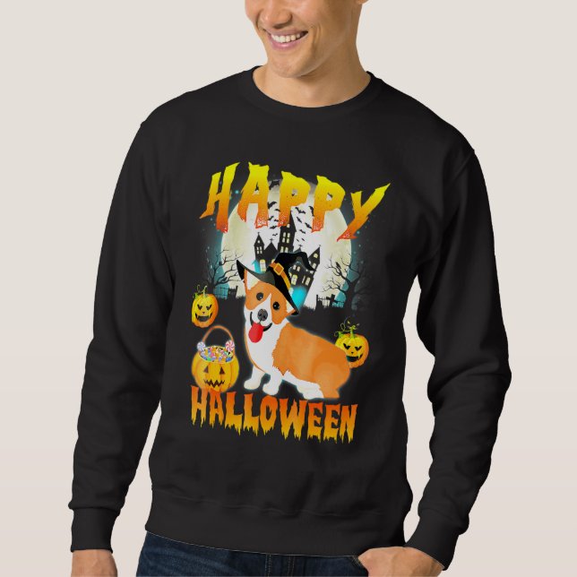 Moletom Pembroke Welsh Corgi Feliz Halloween T (Frente)