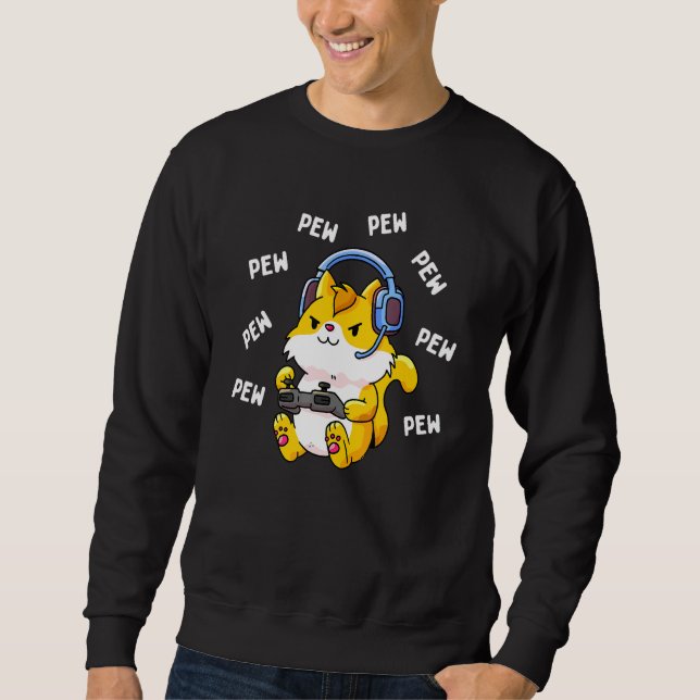 Moletom Pew Pew Gamer Cat Video Game Cats Gaming Gatinho (Frente)