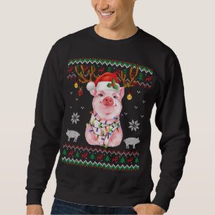 Moletom Pig Reindeer Papais noeis Xmas Light Ugly Sweater