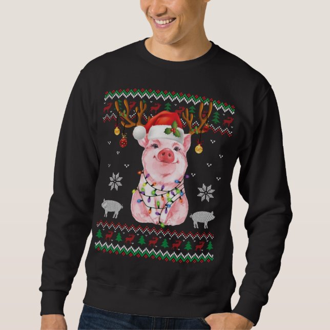 Moletom Pig Reindeer Papais noeis Xmas Light Ugly Sweater  (Frente)