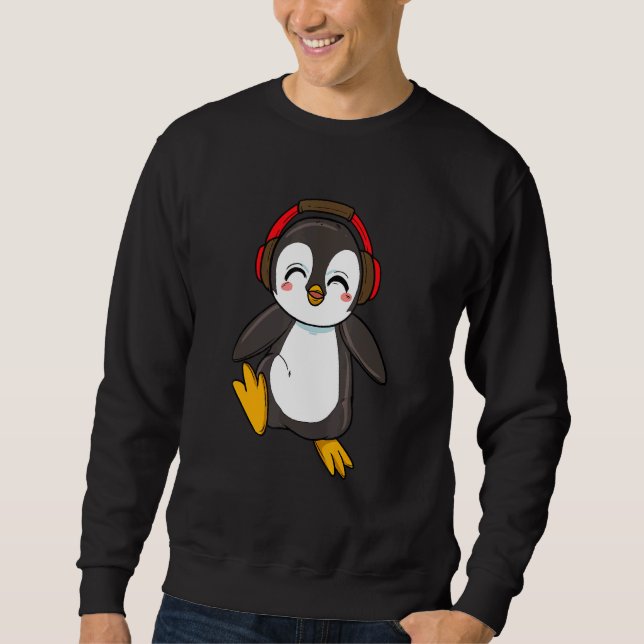 Moletom Pinguim Bonito Com Fones de ouvido Dançando Zoo An (Frente)