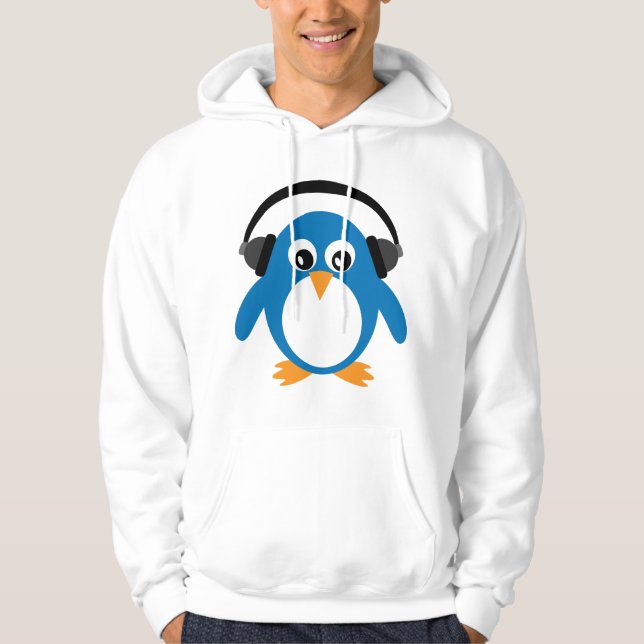 Moletom Pinguim bonito DJ dos desenhos animados com fones (Frente)
