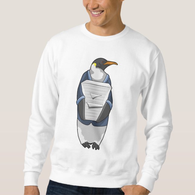 Moletom Pinguim como Secretário com Pilha de Papel (Frente)