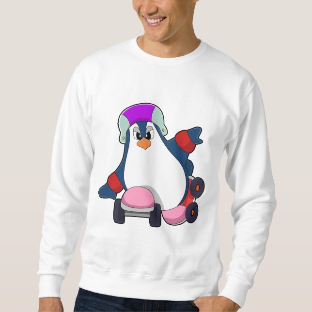 Moletom Pinguim como skater em linha com Skates em linha (Frente)