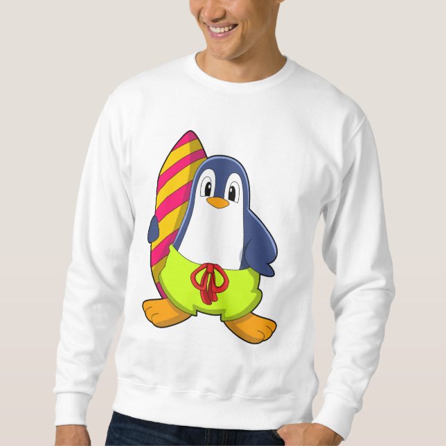Moletom Pinguim como Surfer com Surfboard (Frente)