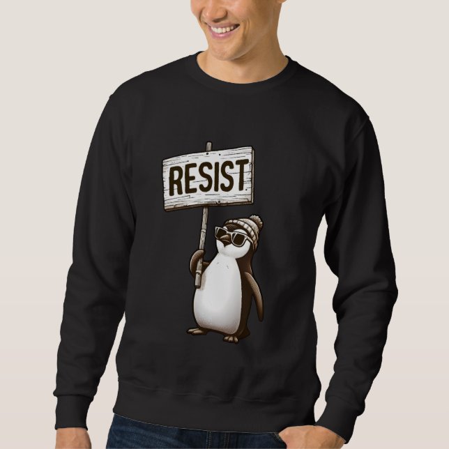 Moletom Pinguim Engraçado Resiste Pinguins Protesto Políti (Frente)