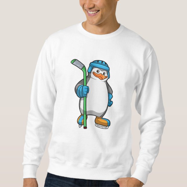 Moletom Pinguim no hóquei no gelo com bastão de hóquei no  (Frente)