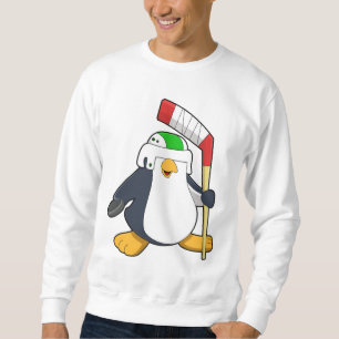 Moletom Pinguim no hóquei no gelo com bastão de hóquei no