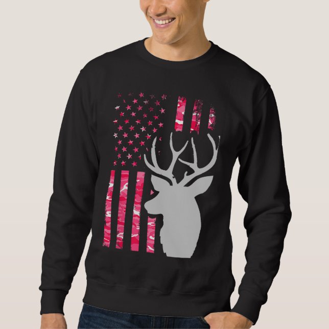 Moletom Pink Camo American Flag Camouflage Buck Hunting Wo (Frente)