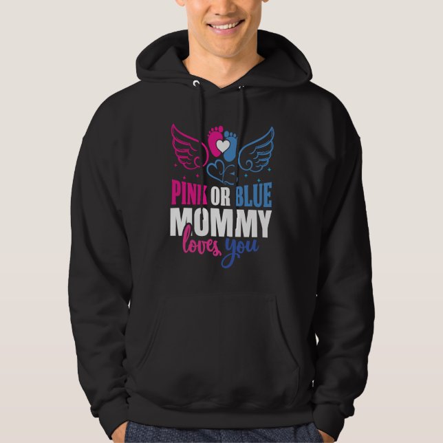 Moletom Pink or Blue Mommy Loves You Baby Gender Reveal Pa (Frente)