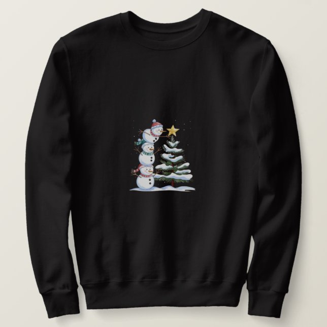 Moletom "Pirâmide Snowman Decorando a Árvore de Natal" (Frente do Design)