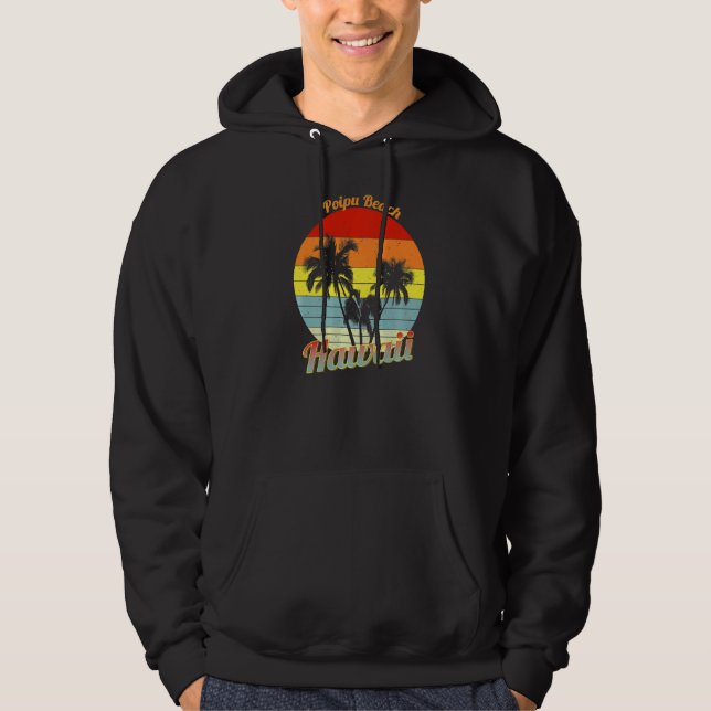 Moletom Poipu Beach Hawaii Retro Tropical Palm Trees Vacat (Frente)