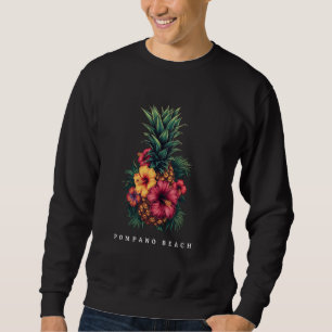 Moletom Pompano Beach Florida FL Retro Pineapple Hibiscus