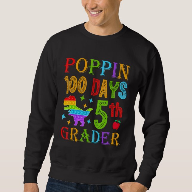 Moletom Poppin 100 Days 5th Grader School Dinosaur Kid T-R (Frente)