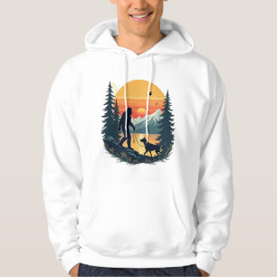 Moletom Pôr do sol retrô montanhoso cão caminhando Bigfoot