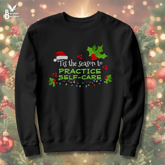 Moletom PRÁTICA, VESTUÁRIO DE Natal (PRACTICE SELF-CARE Ugly Christmas Jumper to promote mental wellbeing during the holiday season)