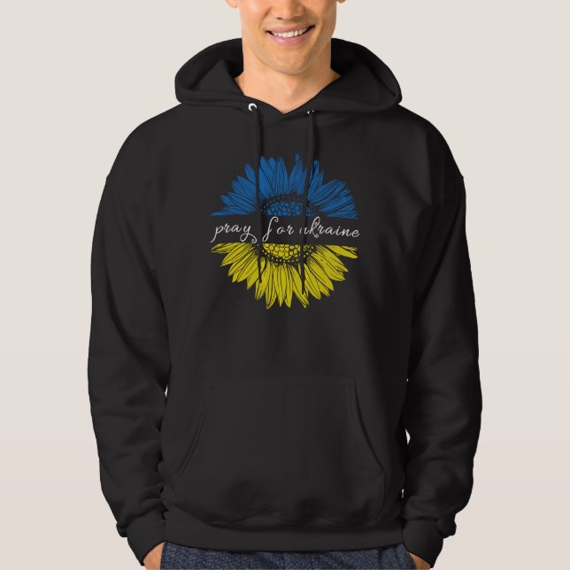Moletom Pray de girassol azul e amarelo para a Ucrânia (Frente)