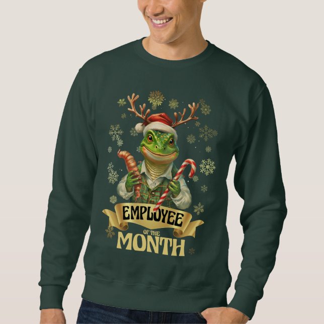 Moletom Prêmio de funcionário lagarto elfo de Natal com su (Frente)