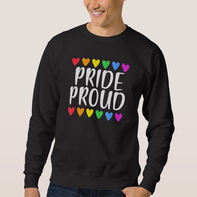 Moletom PRIDE PROUD para Orgulho gay com Corações Arco-Íri (Frente)