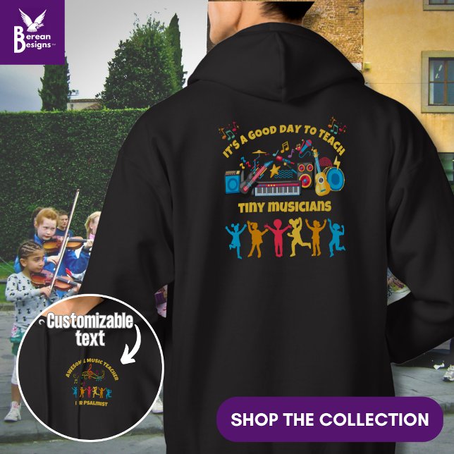 Moletom PROFESSOR DE MÚSICA Bom Dia para Ensinar Músicos P (GOOD DAY TO TEACH TINY MUSICIANS fun sweatshirt with custom text on front pocket. Ideal teacher gift)