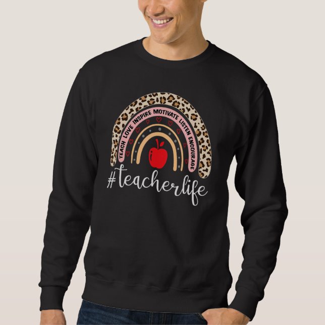 Moletom Professor Life Leopard Boho Rainbow Teach Love Ins (Frente)