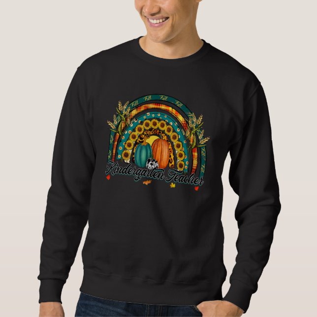 Moletom professora de jardim de infância Olá Outono Arco-í (Frente)