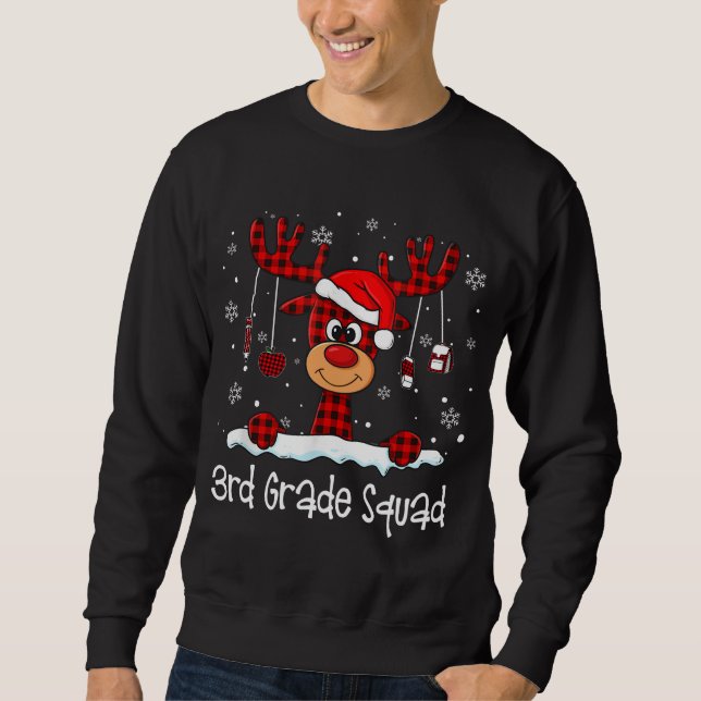 Moletom Professora de Santa Hat, Reindeer, Xadrez do Quadr (Frente)