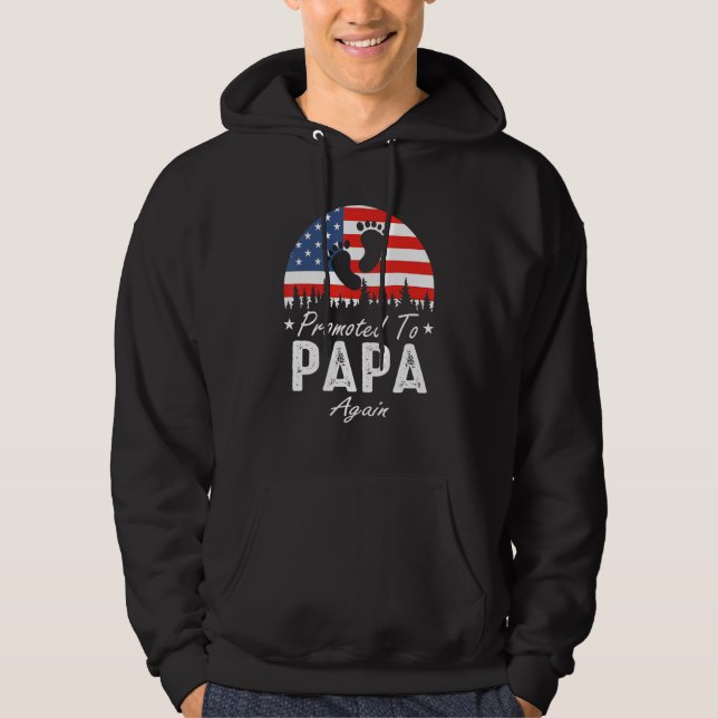 Moletom Promoted To Papa Again 2024 US Flag Father's Day (Frente)
