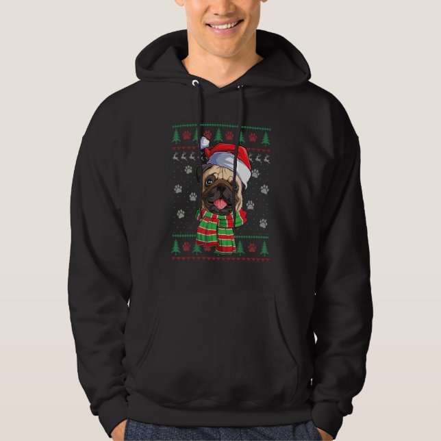 Moletom Pug Christmas Lights Santa Hog Ugly Sweater (Frente)
