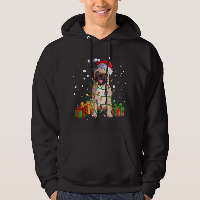 Moletom Pug Christmas Tree Lights Papais noeis Dog Xmas Gi (Frente)