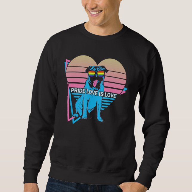 Moletom Pug LGBTQ Retro Pride Love Is Love (Frente)
