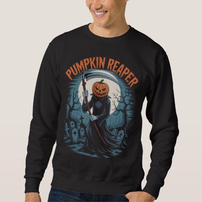 Moletom Pumpkin Reaper Gótico Morte de Halloween Scythe (Frente)