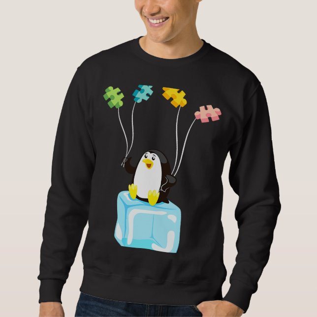 Moletom Quebra-cabeça Pinguins Balões Autismo Consciência  (Frente)