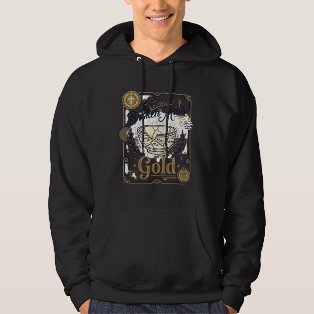 Moletom Quebrado Feito Ouro Jesus Kintsugi Louça Quebrada  (Frente)