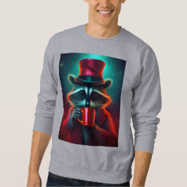 Moletom Raccoon Vestido Em Um Café De Bebendo Vermelho