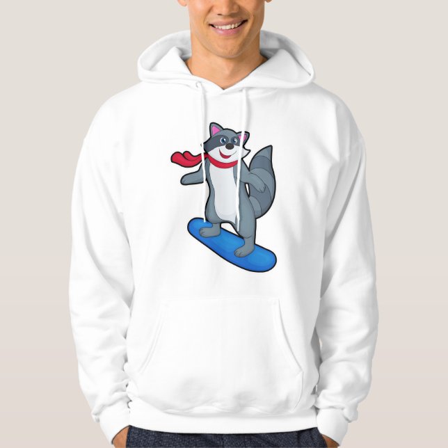 Moletom Racoon como Snowboarder com Snowboard e Scarf (Frente)