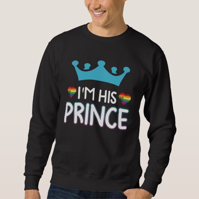 Moletom Rainbow Heart I m His Prince Gay Couple Valentine  (Frente)