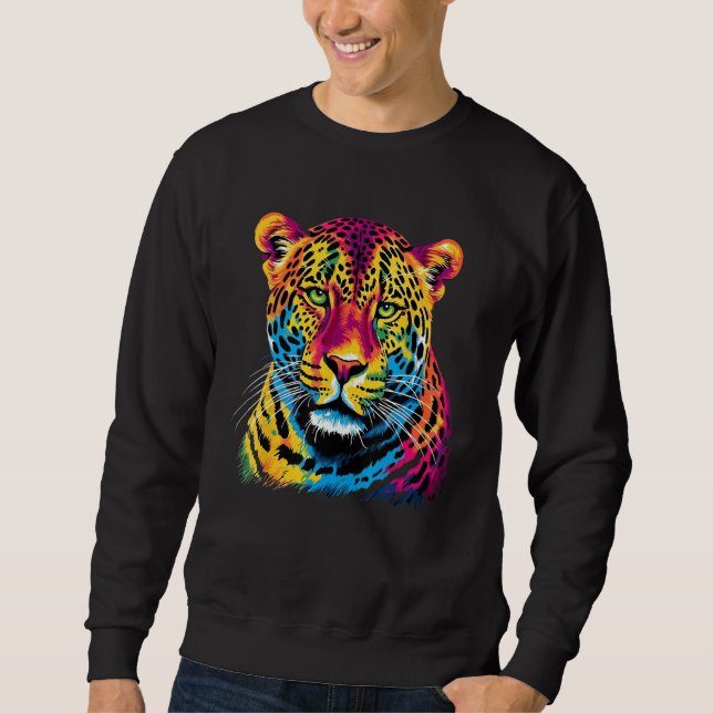 Moletom Rainbow Jaguar Big Cat Lover Print Graphic Abstrac (Frente)