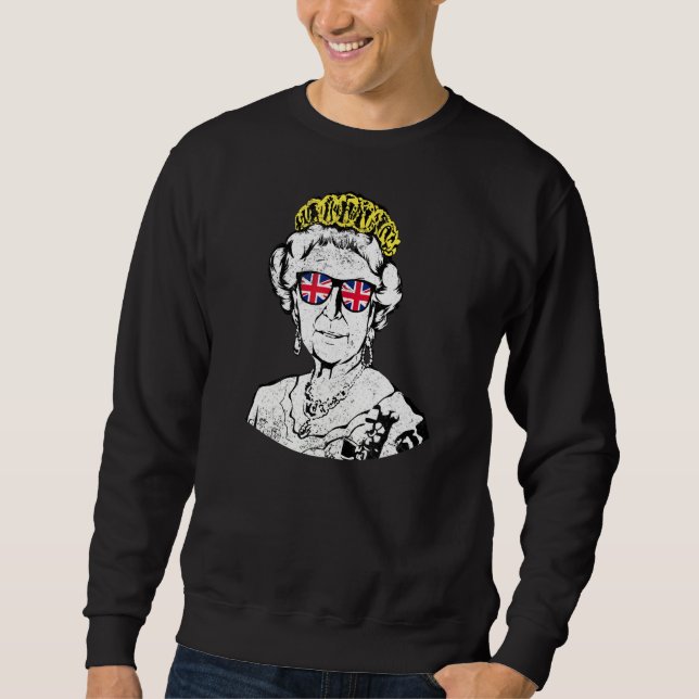 Moletom Rainha Britânica dos Óculos Coroa União Jack Meme (Frente)