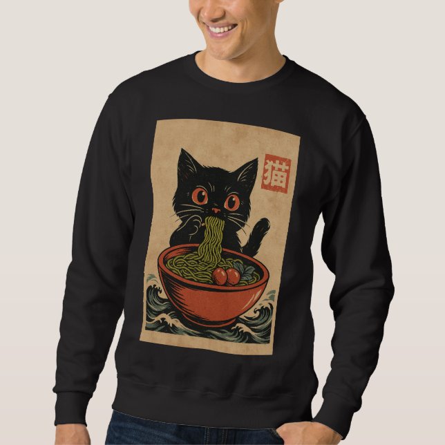 Moletom Ramen Noodle Eating: Cat mens sweatshirt (Frente)