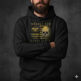 Moletom Rebellion 1776 American Flag Skull Black Hoodie