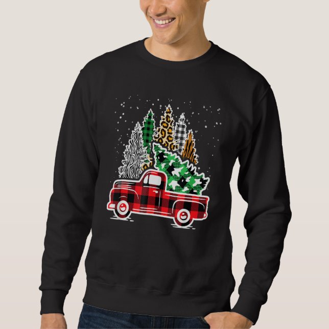 Moletom Red Truck Christmas Trees Leopard Red Buffalo Plai (Frente)