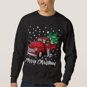 Moletom Red Truck Merry Christmas Tree Siberian Husky Dog